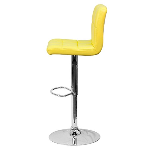 KLS14 Modern Design Barstools Hight Adjustable Seat Hydraulic 360-Degree Swivel Sturdy Steel Frame Padded Cushion Seat Dining Chair Bar Pub Stool Home Office Furniture - Set of 2 Yellow #1974