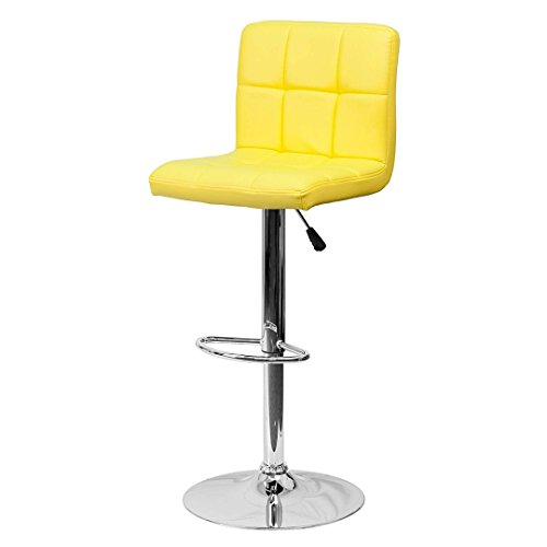 KLS14 Modern Design Barstools Hight Adjustable Seat Hydraulic 360-Degree Swivel Sturdy Steel Frame Padded Cushion Seat Dining Chair Bar Pub Stool Home Office Furniture - Set of 2 Yellow #1974