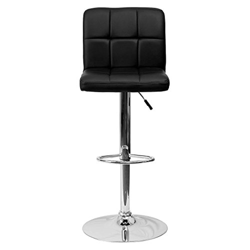 KLS14 Modern Design Barstools Hight Adjustable Seat Hydraulic 360-Degree Swivel Sturdy Steel Frame Padded Cushion Seat Dining Chair Bar Pub Stool Home Office Furniture - Set of 2 Black #1974