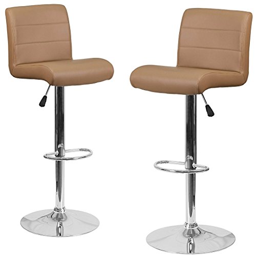 Contemporary Design Bar Stools Hight Adjustable Seat Hydraulic 360 Degree Swivel Sturdy Steel Frame Padded Cushion Seat Dining Chair Bar Pub Stool Home Office Furniture - Set of 2 Cappuccino #1968