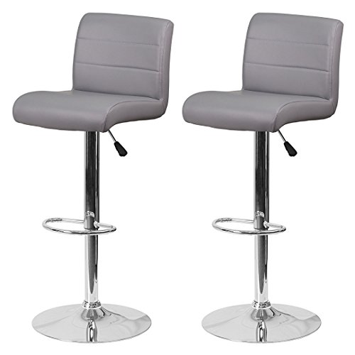 Contemporary Design Bar Stools Hight Adjustable Seat Hydraulic 360 Degree Swivel Sturdy Steel Frame Padded Cushion Seat Dining Chair Bar Pub Stool Home Office Furniture - Set of 2 Grey #1968