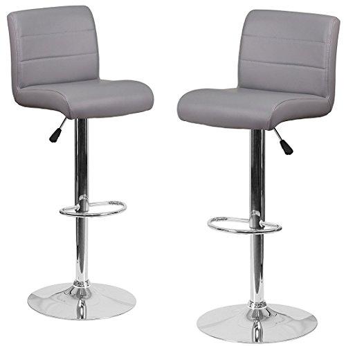 Contemporary Design Bar Stools Hight Adjustable Seat Hydraulic 360 Degree Swivel Sturdy Steel Frame Padded Cushion Seat Dining Chair Bar Pub Stool Home Office Furniture - Set of 2 Grey #1968