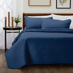cosy house collection luxury rayon derived from bamboo 3-piece quilt set – ultra soft quilted coverlet bedspread – classic weave stitch – includes quilt & 1 pillow sham – twin/twin xl, navy blue