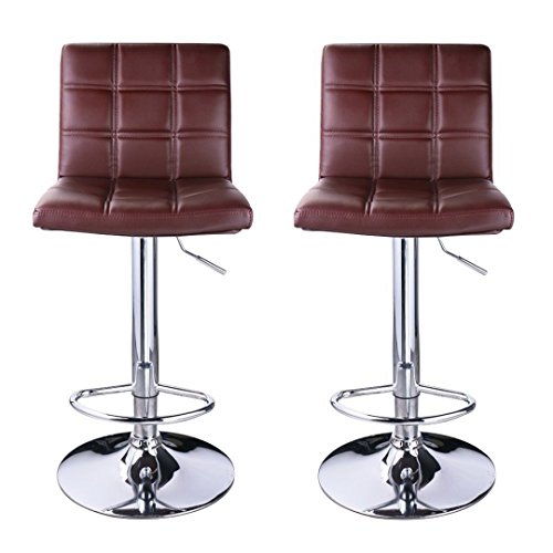 Contemporary Bar Stools Hight Adjustable Seat Hydraulic 360 Degree Swivel Sturdy Steel Frame Quadrate cushion Seat Dining Chair Bar Pub Stool Home Office Furniture - Set of 4 Brown #1935brw