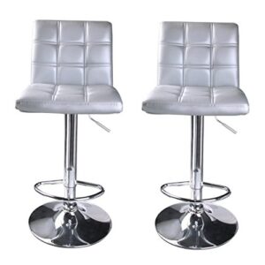 Contemporary Bar Stools Hight Adjustable Seat Hydraulic 360 Degree Swivel Sturdy Steel Frame Quadrate cushion Seat Dining Chair Bar Pub Stool Home Office Furniture - Set of 4 Silver #1935svr