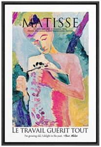 signleader framed canvas print wall art matisse woman in garden by matisse abstract brushstroke illustrations expressionism traditional colorful multicolor for living room, bedroom, office – 16″x24″ black