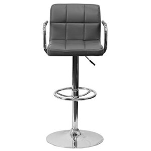 KLS14 Modern Barstools Hydraulic Adjustable Height 360-Degree Swivel Seat Sturdy Steel Frame Padded Cushion Seat Dining Chair Bar Pub Stool Home Office Furniture - Set of 2 Grey #1978