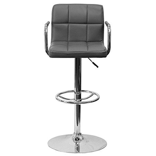 KLS14 Modern Barstools Hydraulic Adjustable Height 360-Degree Swivel Seat Sturdy Steel Frame Padded Cushion Seat Dining Chair Bar Pub Stool Home Office Furniture - Set of 2 Grey #1978