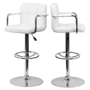 kls14 modern barstools hydraulic adjustable height 360-degree swivel seat sturdy steel frame padded cushion seat dining chair bar pub stool home office furniture – set of 2 white #1978