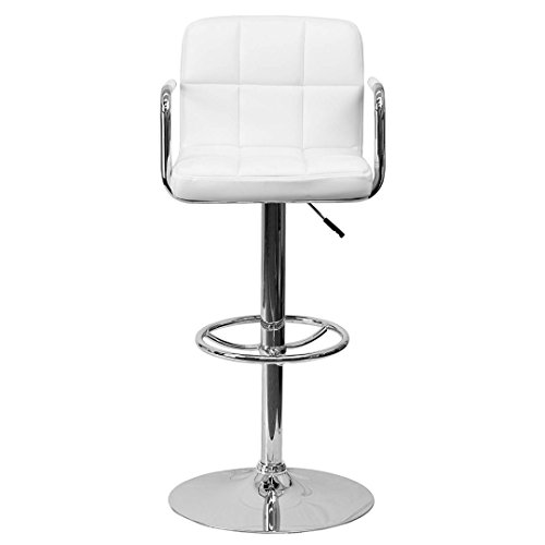 KLS14 Modern Barstools Hydraulic Adjustable Height 360-Degree Swivel Seat Sturdy Steel Frame Padded Cushion Seat Dining Chair Bar Pub Stool Home Office Furniture - Set of 2 White #1978