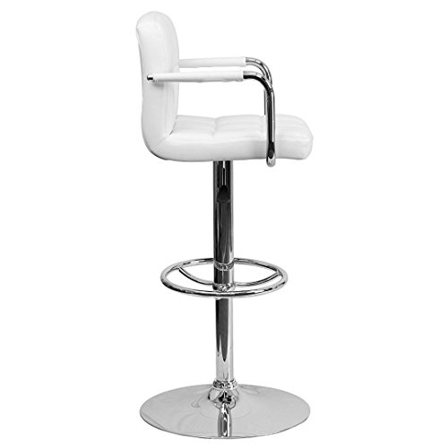 KLS14 Modern Barstools Hydraulic Adjustable Height 360-Degree Swivel Seat Sturdy Steel Frame Padded Cushion Seat Dining Chair Bar Pub Stool Home Office Furniture - Set of 2 White #1978