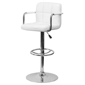 KLS14 Modern Barstools Hydraulic Adjustable Height 360-Degree Swivel Seat Sturdy Steel Frame Padded Cushion Seat Dining Chair Bar Pub Stool Home Office Furniture - Set of 2 White #1978