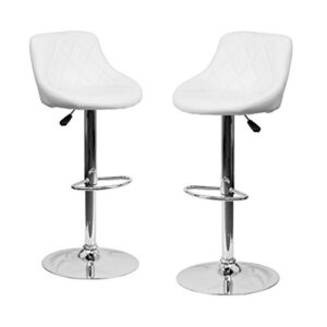 ergonomic design bar stool adjustable hydraulic 360 degree swivel stable steel frame hight density cushion seat kitchen dining chair pub stool – set of 2 white #1953