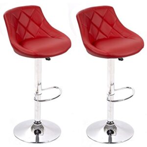 ergonomic design bar stool adjustable hydraulic 360 degree swivel stable steel frame hight density cushion seat kitchen dining chair pub stool – set of 2 red #1953