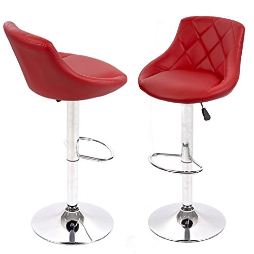 Ergonomic Design Bar stool Adjustable Hydraulic 360 Degree Swivel Stable Steel Frame Hight Density Cushion Seat Kitchen Dining Chair Pub Stool - Set of 2 Red #1953