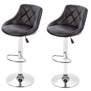 ergonomic design bar stool adjustable hydraulic 360 degree swivel stable steel frame hight density cushion seat kitchen dining chair pub stool – set of 2 black #1953