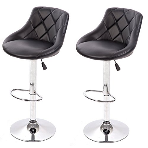 Ergonomic Design Bar stool Adjustable Hydraulic 360 Degree Swivel Stable Steel Frame Hight Density Cushion Seat Kitchen Dining Chair Pub Stool - Set of 2 Black #1953