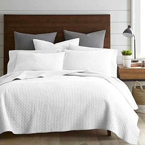 Levtex Home - Cross Stitch Quilt Set - 100% Cotton - King/Cal King Quilt (106x92in.) + 2 King Shams (36x20in.) - Bright White Quilt with Matching Stitching