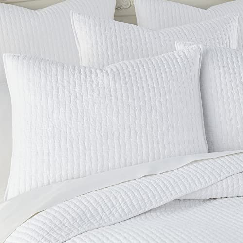 Levtex Home - Cross Stitch Quilt Set - 100% Cotton - King/Cal King Quilt (106x92in.) + 2 King Shams (36x20in.) - Bright White Quilt with Matching Stitching