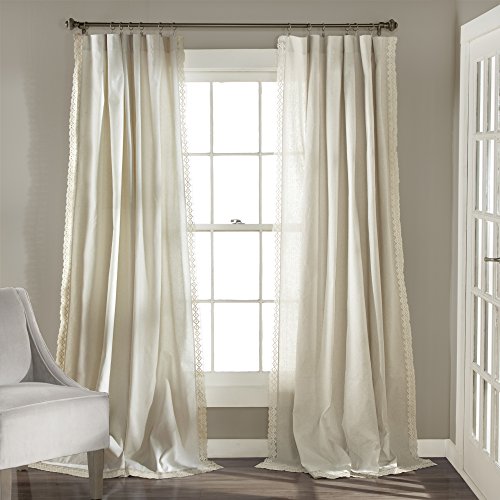 Lush Decor Rosalie Farmhouse Window Curtains Rustic Style Panel Set for Living, Dining Room Bedroom (Pair), 54"W x 108"L, Ivory