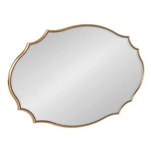 kate and laurel leanna scalloped oval wall mirror, 24″ x 36″, gold leaf, chic modern glam wall accent
