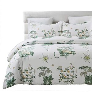 vaulia lightweight microfiber duvet cover set, floral print pattern – king, white /green color 3-piece set ( 1 duvet cover 2 pillow shams )