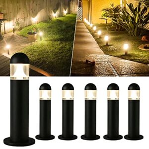 moon-de-age low voltage landscape pathway lights, 12v led bollard light ip67 waterproof, outdoor driveway walkway wired lights (inclusion connector) – yard garden lawn, 2700k warm white, 6 pack