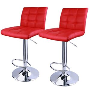 koonlert14 contemporary bar stools hight adjustable seat hydraulic 360 degree swivel sturdy steel frame quadrate cushion seat dining chair bar pub stool home office furniture – set of 2 red #1935
