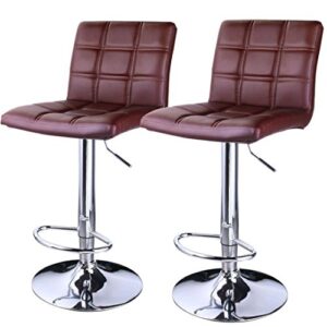 koonlert14 Contemporary Bar Stools Hight Adjustable Seat Hydraulic 360 Degree Swivel Sturdy Steel Frame Quadrate cushion Seat Dining Chair Bar Pub Stool Home Office Furniture - Set of 2 Brown #1935