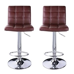 koonlert14 Contemporary Bar Stools Hight Adjustable Seat Hydraulic 360 Degree Swivel Sturdy Steel Frame Quadrate cushion Seat Dining Chair Bar Pub Stool Home Office Furniture - Set of 2 Brown #1935