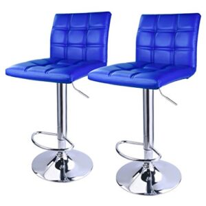 koonlert14 contemporary bar stools hight adjustable seat hydraulic 360 degree swivel sturdy steel frame quadrate cushion seat dining chair bar pub stool home office furniture – set of 2 blue #1935