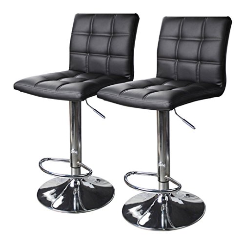 koonlert14 Contemporary Bar Stools Hight Adjustable Seat Hydraulic 360 Degree Swivel Sturdy Steel Frame Quadrate cushion Seat Dining Chair Bar Pub Stool Home Office Furniture - Set of 2 Black #1935