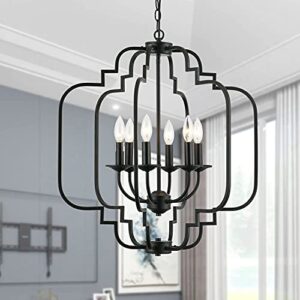 jull 6 lights black chandelier, farmhouse rustic wrought iron modern chandeliers lighting fixture,dining table pendant light for foyer,kitchen island,dining living room.adjustable height,w23”*h26”