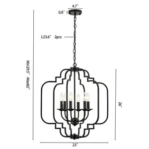 JULL 6 Lights Black Chandelier, Farmhouse Rustic Wrought Iron Modern Chandeliers Lighting Fixture,Dining Table Pendant Light for Foyer,Kitchen Island,Dining Living Room.Adjustable Height,W23”*H26”