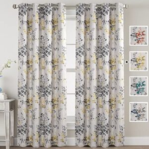 H.VERSAILTEX Linen Blackout Curtains 96 Inches Long Thermal Insulated Room Darkening Linen Curtains for Bedroom Textured Burlap Grommet Window Curtains for Living Room, Grey and Yellow, 2 Panels