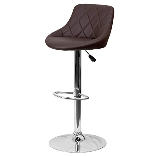 KLS14 Contemporary Bar Stool Bucket Seat Design Hydraulic Adjustable Height 360-Degree Swivel Seat Sturdy Steel Frame Chrome Base Dining Chair Bar Pub Stool Home Office Furniture - (1) Brown #1984