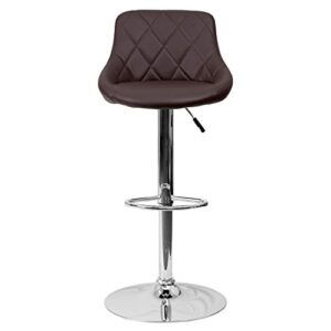 KLS14 Contemporary Bar Stool Bucket Seat Design Hydraulic Adjustable Height 360-Degree Swivel Seat Sturdy Steel Frame Chrome Base Dining Chair Bar Pub Stool Home Office Furniture - (1) Brown #1984