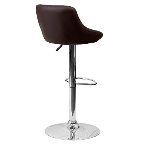 KLS14 Contemporary Bar Stool Bucket Seat Design Hydraulic Adjustable Height 360-Degree Swivel Seat Sturdy Steel Frame Chrome Base Dining Chair Bar Pub Stool Home Office Furniture - (1) Brown #1984