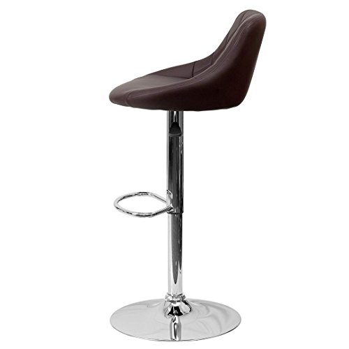 KLS14 Contemporary Bar Stool Bucket Seat Design Hydraulic Adjustable Height 360-Degree Swivel Seat Sturdy Steel Frame Chrome Base Dining Chair Bar Pub Stool Home Office Furniture - (1) Brown #1984