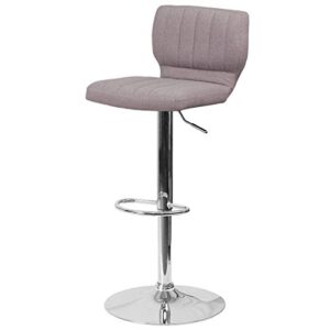 kls modern barstools adjustable hydraulic 360 degree swivel stable steel frame fabric padded cushion low back seat design dining chair pub stool – (1) grey # 1969