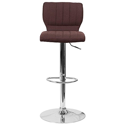 KLS Modern Barstools Adjustable Hydraulic 360 Degree Swivel Stable Steel Frame Fabric Padded Cushion Low Back Seat Design Dining Chair Pub Stool - (1) Brown # 1969