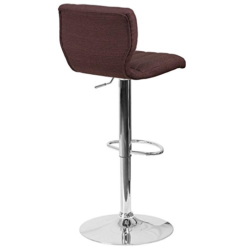 KLS Modern Barstools Adjustable Hydraulic 360 Degree Swivel Stable Steel Frame Fabric Padded Cushion Low Back Seat Design Dining Chair Pub Stool - (1) Brown # 1969