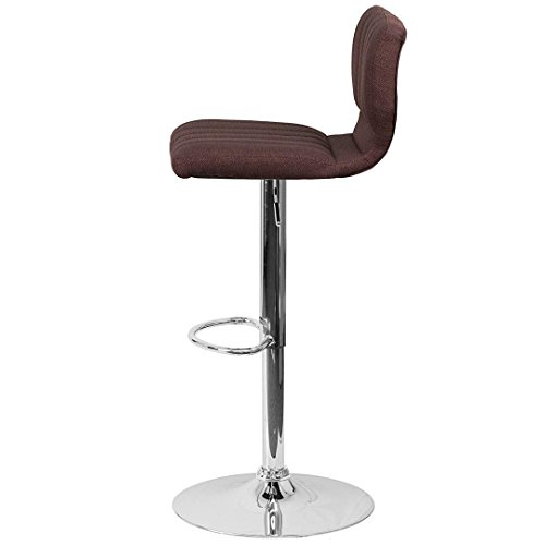 KLS Modern Barstools Adjustable Hydraulic 360 Degree Swivel Stable Steel Frame Fabric Padded Cushion Low Back Seat Design Dining Chair Pub Stool - (1) Brown # 1969