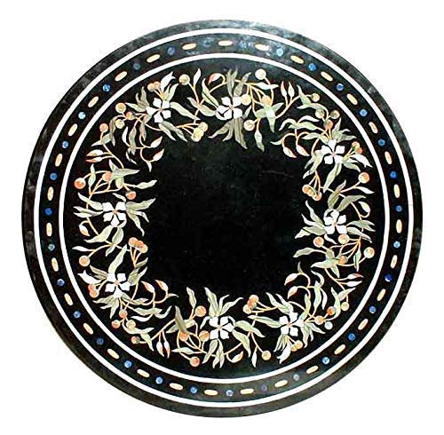 24" X 24" inch Marble Dining Table Pietra Dura Inlay Floral Marquetry Design Living Room Table, Conference Table, Office Table