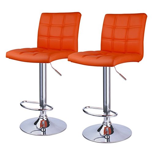 Contemporary Bar Stools Hight Adjustable Seat Hydraulic 360 Degree Swivel Sturdy Steel Frame Quadrate cushion Seat Dining Chair Bar Pub Stool Home Office Furniture - Set of 4 Orange #1935org