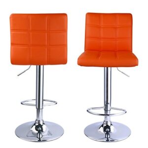 Contemporary Bar Stools Hight Adjustable Seat Hydraulic 360 Degree Swivel Sturdy Steel Frame Quadrate cushion Seat Dining Chair Bar Pub Stool Home Office Furniture - Set of 4 Orange #1935org