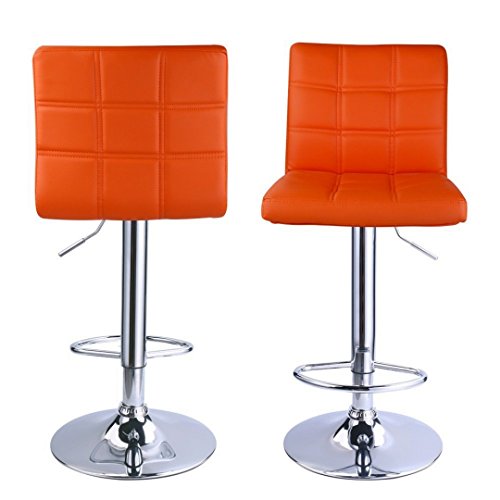 Contemporary Bar Stools Hight Adjustable Seat Hydraulic 360 Degree Swivel Sturdy Steel Frame Quadrate cushion Seat Dining Chair Bar Pub Stool Home Office Furniture - Set of 4 Orange #1935org