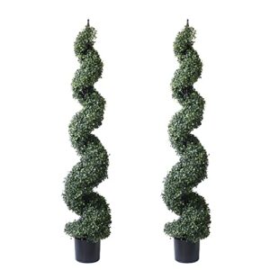 5′ artificial cypress spiral boxwood topiaries tree in plastic pot outdoor and indoor home decor (2 pack)
