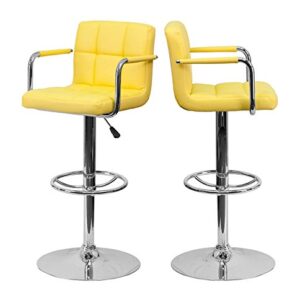 KLS14 Modern Barstools Hydraulic Adjustable Height 360-Degree Swivel Seat Sturdy Steel Frame Padded Cushion Seat Dining Chair Bar Pub Stool Home Office Furniture - Set of 2 Yellow #1978