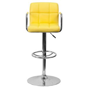 KLS14 Modern Barstools Hydraulic Adjustable Height 360-Degree Swivel Seat Sturdy Steel Frame Padded Cushion Seat Dining Chair Bar Pub Stool Home Office Furniture - Set of 2 Yellow #1978